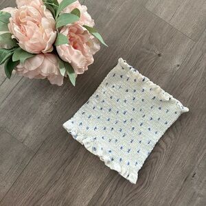 H&M Italian Summer White & Blue Porcelain Smocked Tube Crop Top